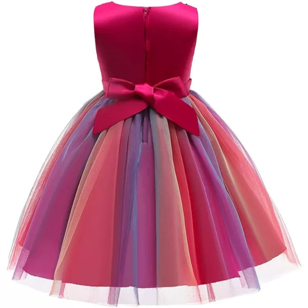 Flower Girls Sequins Rainbow Tutu Dress for Kids Baby Wedding Bridesmaid Pageant Birthday Party Princess Tulle Dresses001 Rainbow Hot Pink