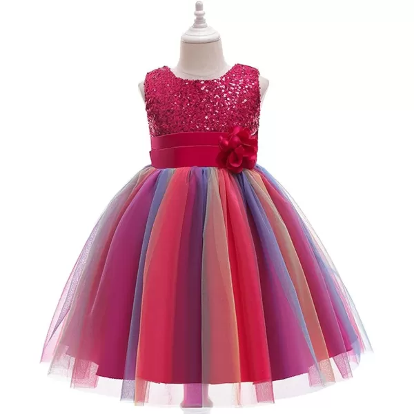 Flower Girls Sequins Rainbow Tutu Dress for Kids Baby Wedding Bridesmaid Pageant Birthday Party Princess Tulle Dresses001 Rainbow Hot Pink