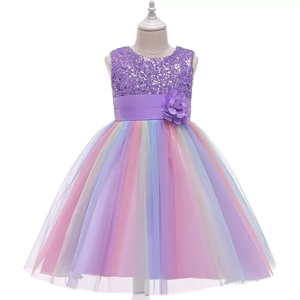 Flower Girls Sequins Rainbow Tutu Dress for Kids Baby Wedding Bridesmaid Pageant Birthday Party Princess Tulle Dresses001 Rainbow Purple