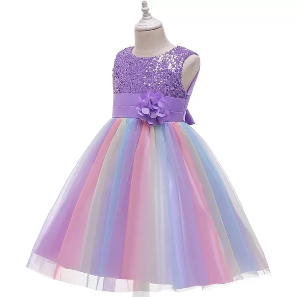 Flower Girls Sequins Rainbow Tutu Dress for Kids Baby Wedding Bridesmaid Pageant Birthday Party Princess Tulle Dresses001 Rainbow Purple