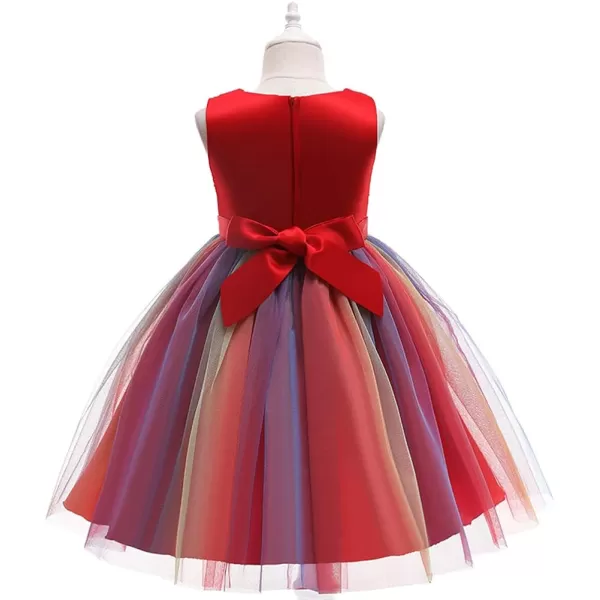 Flower Girls Sequins Rainbow Tutu Dress for Kids Baby Wedding Bridesmaid Pageant Birthday Party Princess Tulle Dresses001 Rainbow Red