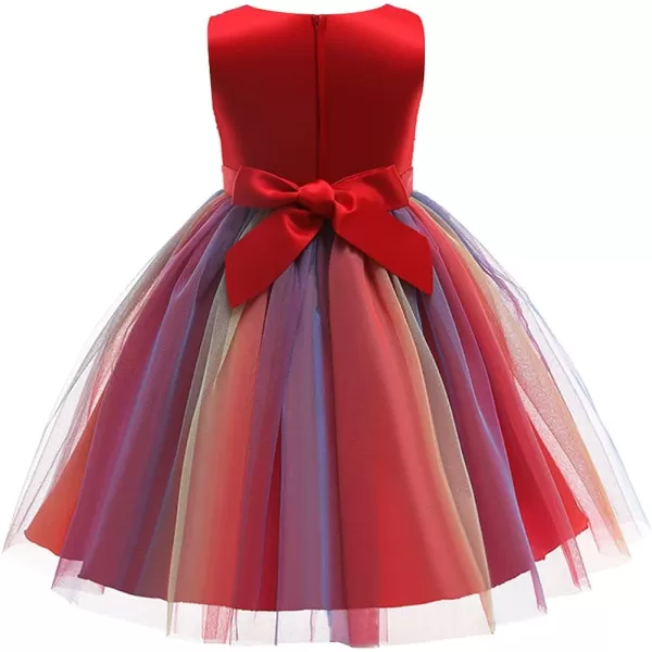 Flower Girls Sequins Rainbow Tutu Dress for Kids Baby Wedding Bridesmaid Pageant Birthday Party Princess Tulle Dresses001 Rainbow Red