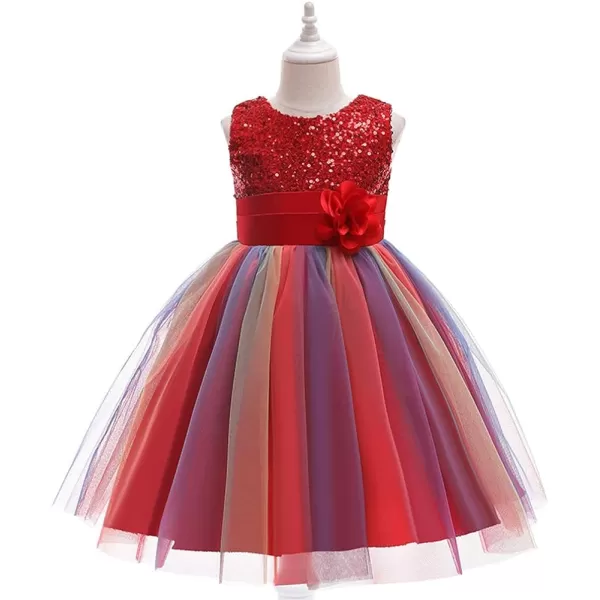 Flower Girls Sequins Rainbow Tutu Dress for Kids Baby Wedding Bridesmaid Pageant Birthday Party Princess Tulle Dresses001 Rainbow Red