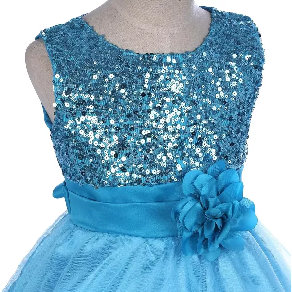 Flower Girls Sequins Rainbow Tutu Dress for Kids Baby Wedding Bridesmaid Pageant Birthday Party Princess Tulle Dresses002 Blue