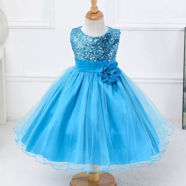 Flower Girls Sequins Rainbow Tutu Dress for Kids Baby Wedding Bridesmaid Pageant Birthday Party Princess Tulle Dresses002 Blue