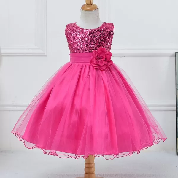 Flower Girls Sequins Rainbow Tutu Dress for Kids Baby Wedding Bridesmaid Pageant Birthday Party Princess Tulle Dresses002 Hot Pink