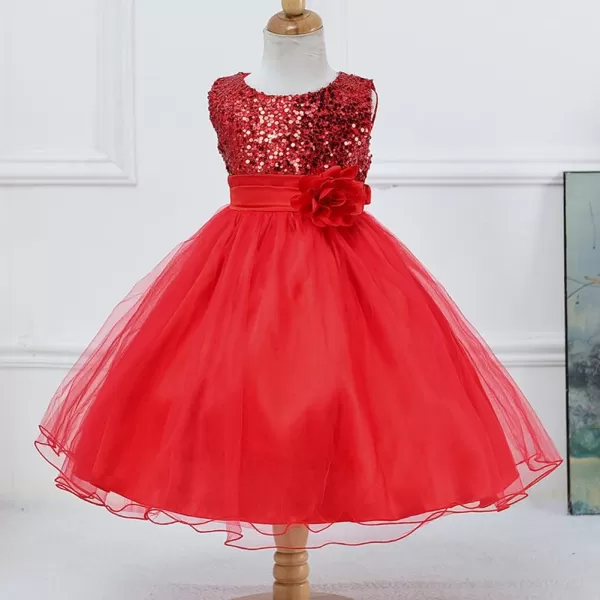 Flower Girls Sequins Rainbow Tutu Dress for Kids Baby Wedding Bridesmaid Pageant Birthday Party Princess Tulle Dresses002 Red