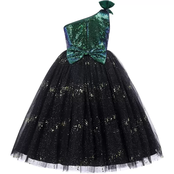 Flower Girls Sequins Rainbow Tutu Dress for Kids Baby Wedding Bridesmaid Pageant Birthday Party Princess Tulle DressesGreen  One Shoulder