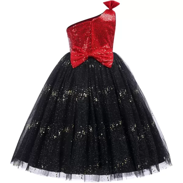 Flower Girls Sequins Rainbow Tutu Dress for Kids Baby Wedding Bridesmaid Pageant Birthday Party Princess Tulle DressesRed  One Shoulder