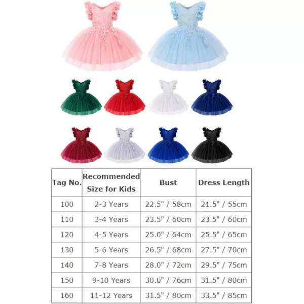 Girls Flower Ruffle Flutter Tutu Dress Lace Bridesmaid Wedding Party Pageant Tulle Dress for Kids Communion Prom GownsGreen