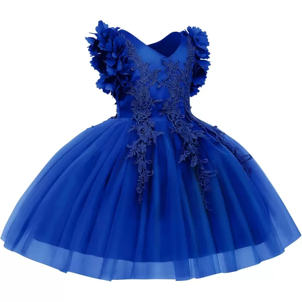 Girls Flower Ruffle Flutter Tutu Dress Lace Bridesmaid Wedding Party Pageant Tulle Dress for Kids Communion Prom GownsRoyal Blue