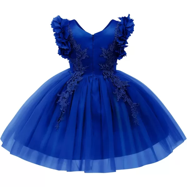 Girls Flower Ruffle Flutter Tutu Dress Lace Bridesmaid Wedding Party Pageant Tulle Dress for Kids Communion Prom GownsRoyal Blue