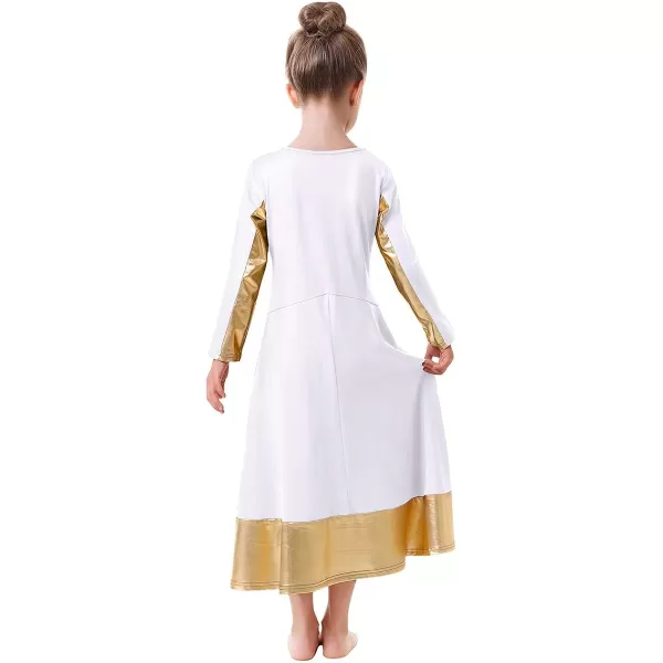 Girls Metallic Gold Cross Bandage Praise Dance Dress Kids Liturgical Lyrical Worship Long Dress Dancewear Skirt CostumeGirls Metallic Gold Cross Bandage Praise Dance Dress Kids Liturgical Lyrical Worship Long Dress Dancewear Skirt Costume