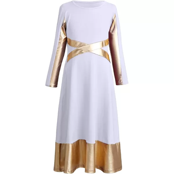 Girls Metallic Gold Cross Bandage Praise Dance Dress Kids Liturgical Lyrical Worship Long Dress Dancewear Skirt CostumeGirls Metallic Gold Cross Bandage Praise Dance Dress Kids Liturgical Lyrical Worship Long Dress Dancewear Skirt Costume