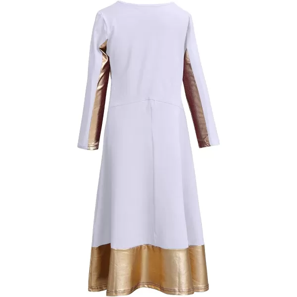 Girls Metallic Gold Cross Bandage Praise Dance Dress Kids Liturgical Lyrical Worship Long Dress Dancewear Skirt CostumeGirls Metallic Gold Cross Bandage Praise Dance Dress Kids Liturgical Lyrical Worship Long Dress Dancewear Skirt Costume