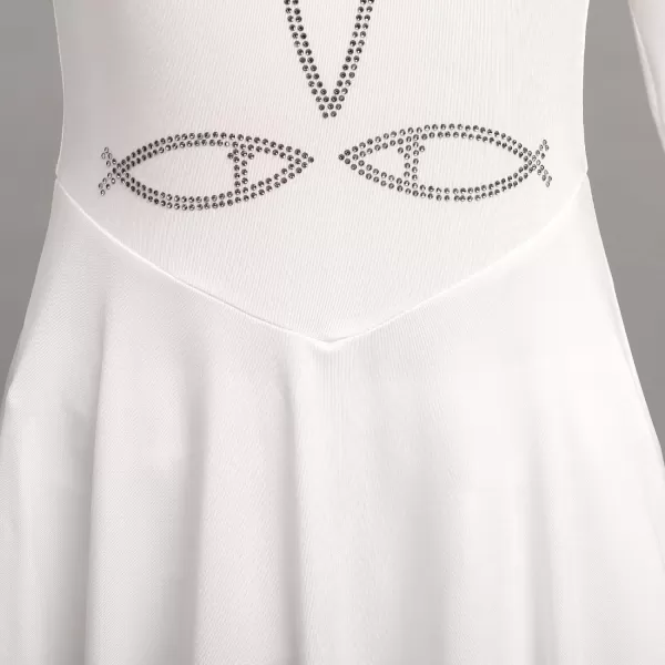 Girls Metallic Jesus Fish Cross Praise Dance Dress Rhinestone Liturgical Lyrical Dancewear Long Sleeve Worship DressesGirls Metallic Jesus Fish Cross Praise Dance Dress Rhinestone Liturgical Lyrical Dancewear Long Sleeve Worship Dresses