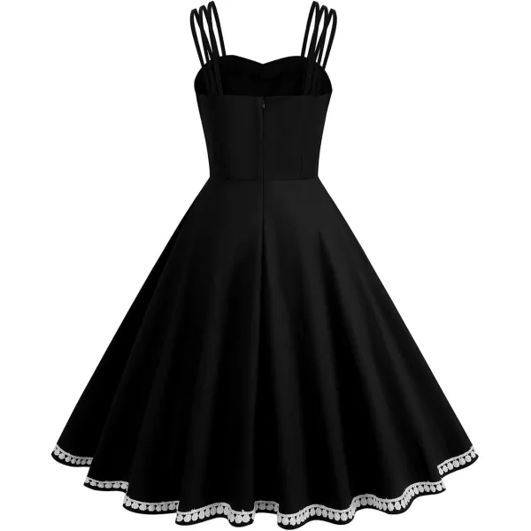 IDOPIP 1950s Dresses for Women Vintage Cocktail Party Swing Dress Solid Retro Halter Wedding Guest Rockabilly Pinup DressesBlack