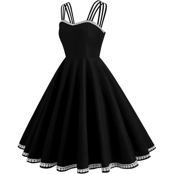 IDOPIP 1950s Dresses for Women Vintage Cocktail Party Swing Dress Solid Retro Halter Wedding Guest Rockabilly Pinup DressesBlack