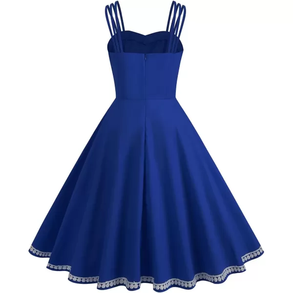 IDOPIP 1950s Dresses for Women Vintage Cocktail Party Swing Dress Solid Retro Halter Wedding Guest Rockabilly Pinup DressesRoyal Blue