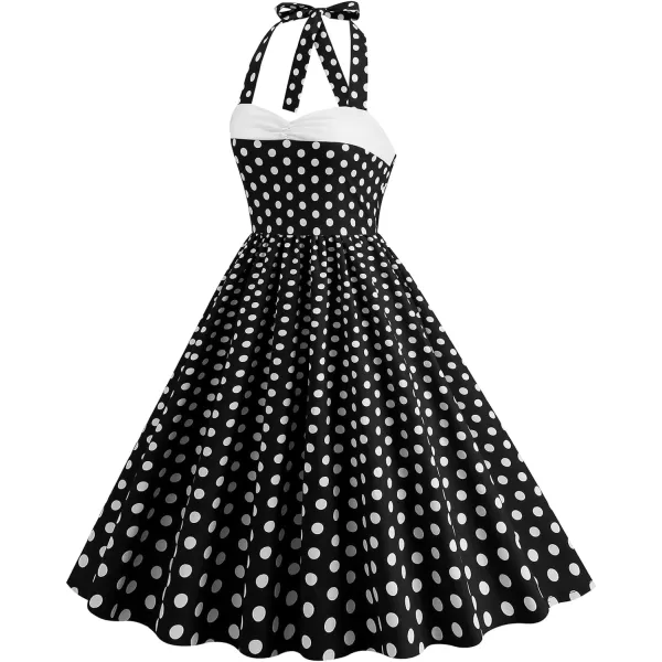 IDOPIP 1950s Dresses for Women Vintage Cocktail Party Swing Dress Summer Retro Halter Wedding Casual Party Aline Midi DressBlack