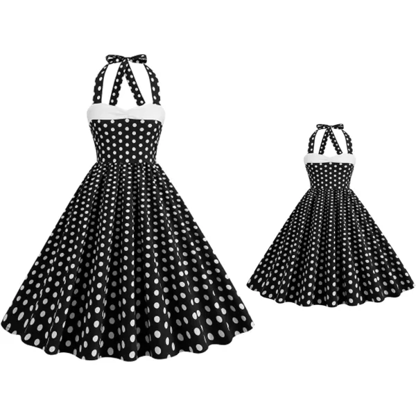 IDOPIP 1950s Dresses for Women Vintage Cocktail Party Swing Dress Summer Retro Halter Wedding Casual Party Aline Midi DressBlack