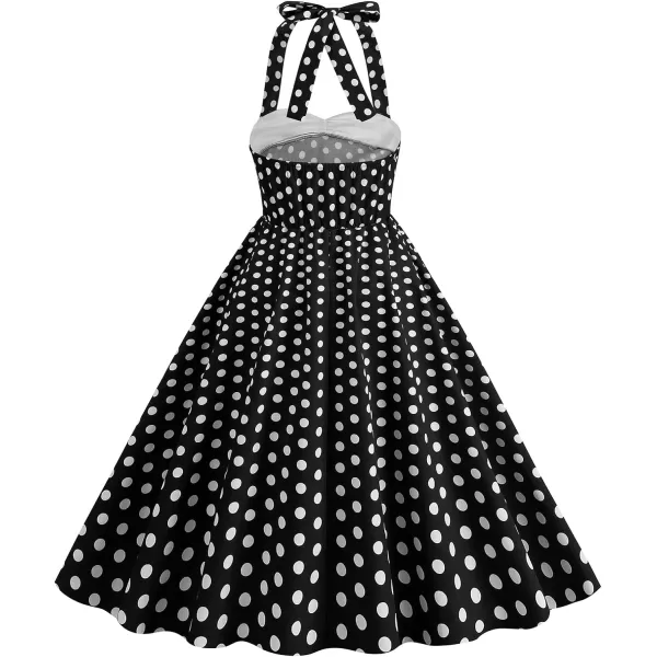 IDOPIP 1950s Dresses for Women Vintage Cocktail Party Swing Dress Summer Retro Halter Wedding Casual Party Aline Midi DressBlack