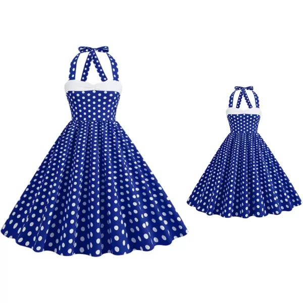 IDOPIP 1950s Dresses for Women Vintage Cocktail Party Swing Dress Summer Retro Halter Wedding Casual Party Aline Midi DressRoyal Blue