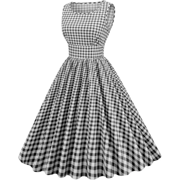 IDOPIP 1950s Dresses for Women Vintage Cocktail Party Swing Dress Summer Sleeveless Retro Wedding Casual Aline Midi DressBlack Plaid