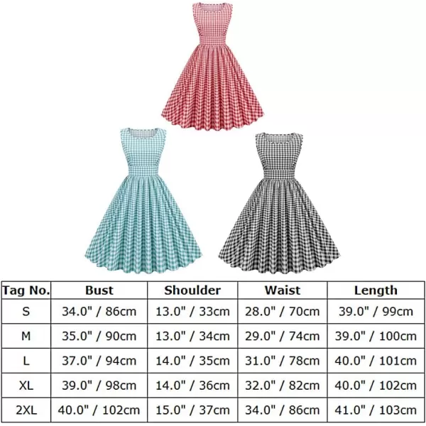 IDOPIP 1950s Dresses for Women Vintage Cocktail Party Swing Dress Summer Sleeveless Retro Wedding Casual Aline Midi DressBlack Plaid