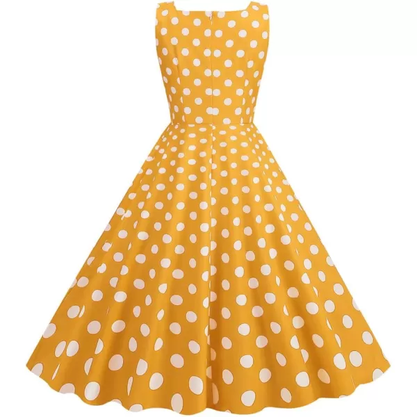 IDOPIP 1950s Dresses for Women Vintage Cocktail Party Swing Dress Summer Sleeveless Retro Wedding Casual Aline Midi DressYellow