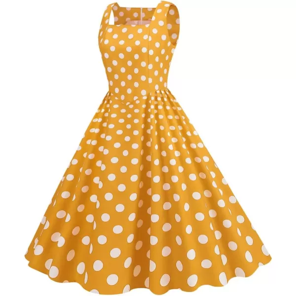 IDOPIP 1950s Dresses for Women Vintage Cocktail Party Swing Dress Summer Sleeveless Retro Wedding Casual Aline Midi DressYellow