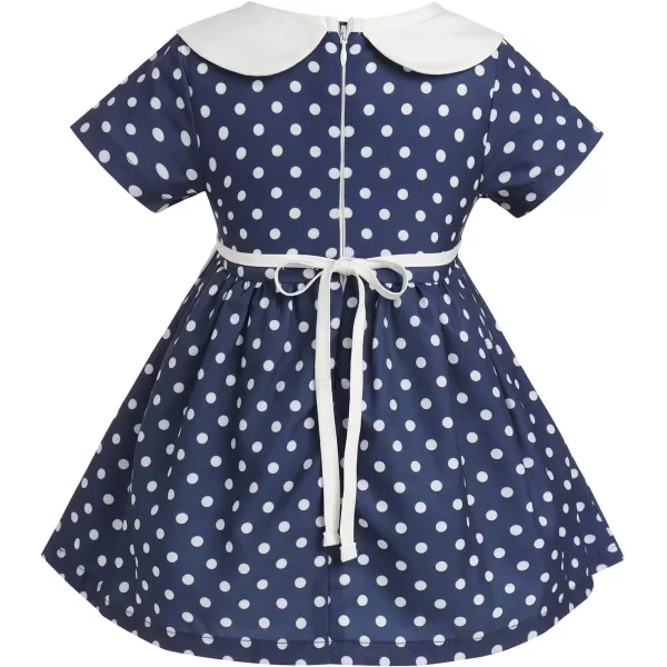 IDOPIP 1950s Housewife Costume for Girls Kids Halloween Birthday Party Dress up with ApronBelt  Headband for Photo ShootNavy Blue Polka Dot  Heart