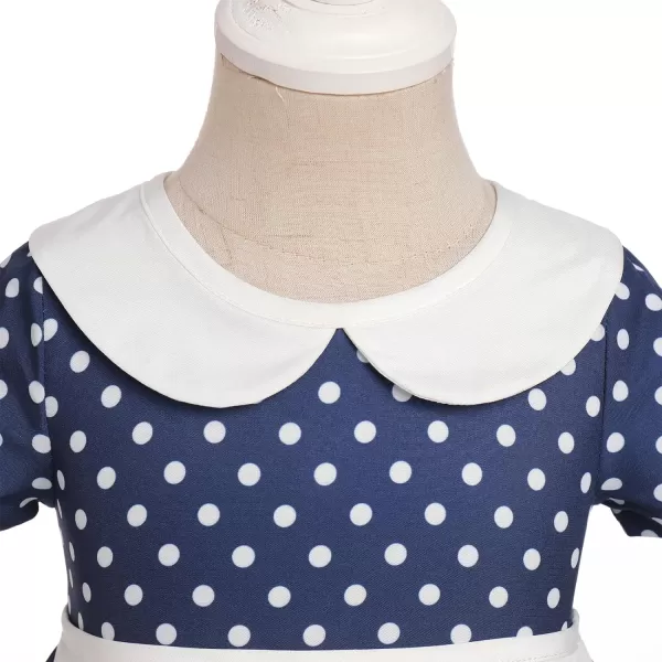 IDOPIP 1950s Housewife Costume for Girls Kids Halloween Birthday Party Dress up with ApronBelt  Headband for Photo ShootNavy Blue Polka Dot  Heart