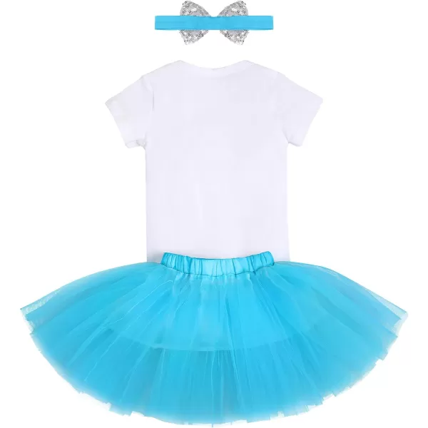 IDOPIP 1st Birthday Outfit Girl Baby Polka Dot Costume Bow One Romper Ruffle Tulle Skirt Headband Cake Smash Dress 3pcs SetBlue Snowflake One