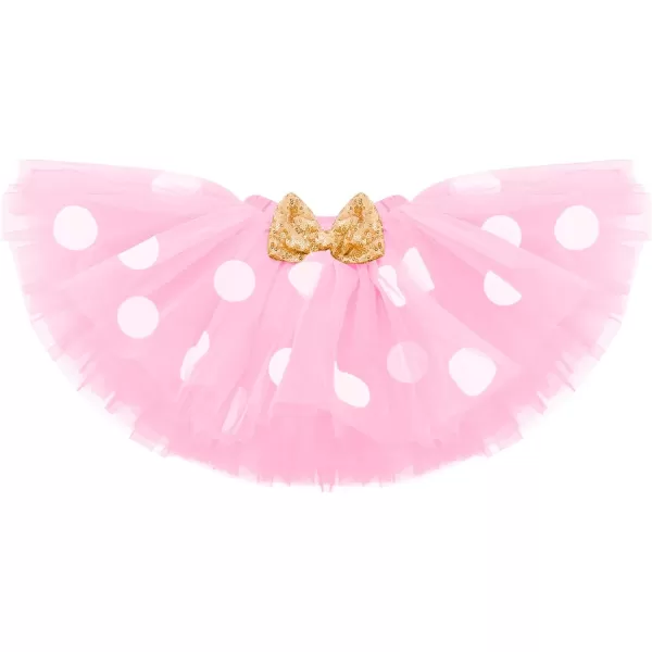 IDOPIP 1st Birthday Outfit Girl Baby Polka Dot Costume Bow One Romper Ruffle Tulle Skirt Headband Cake Smash Dress 3pcs SetPink 1st Birthday