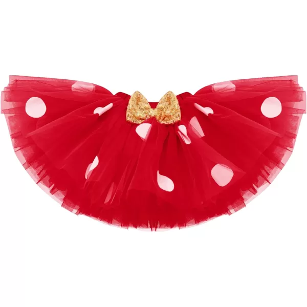 IDOPIP 1st Birthday Outfit Girl Baby Polka Dot Costume Bow One Romper Ruffle Tulle Skirt Headband Cake Smash Dress 3pcs SetRed One