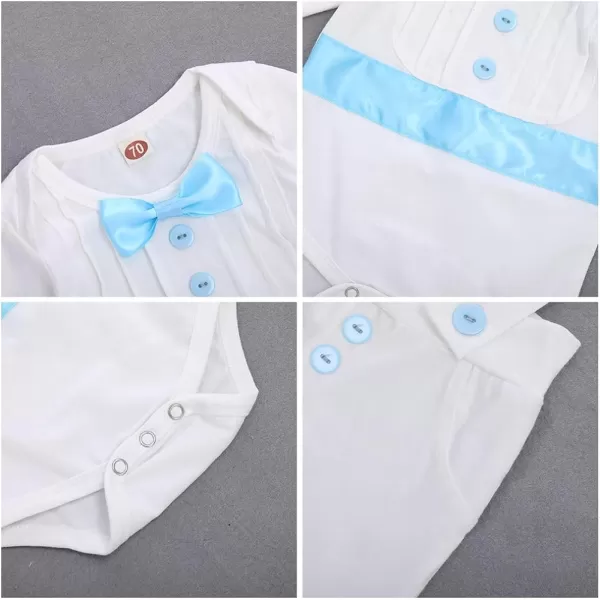 IDOPIP Baby Boy Baptism Christening Outfit Gentleman Bowtie Romper Suspenders Pants First Birthday Wedding Party Tuxedo SuitBlue  Long Sleeve