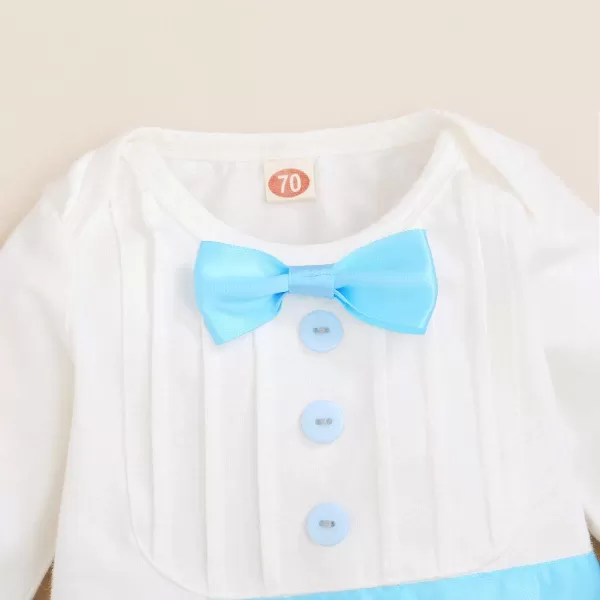 IDOPIP Baby Boy Baptism Christening Outfit Gentleman Bowtie Romper Suspenders Pants First Birthday Wedding Party Tuxedo SuitBlue  Long Sleeve