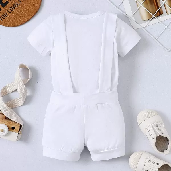 IDOPIP Baby Boy Baptism Christening Outfit Gentleman Bowtie Romper Suspenders Pants First Birthday Wedding Party Tuxedo SuitBlue  Short Sleeve