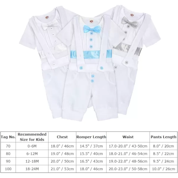 IDOPIP Baby Boy Baptism Christening Outfit Gentleman Bowtie Romper Suspenders Pants First Birthday Wedding Party Tuxedo SuitBlue  Short Sleeve