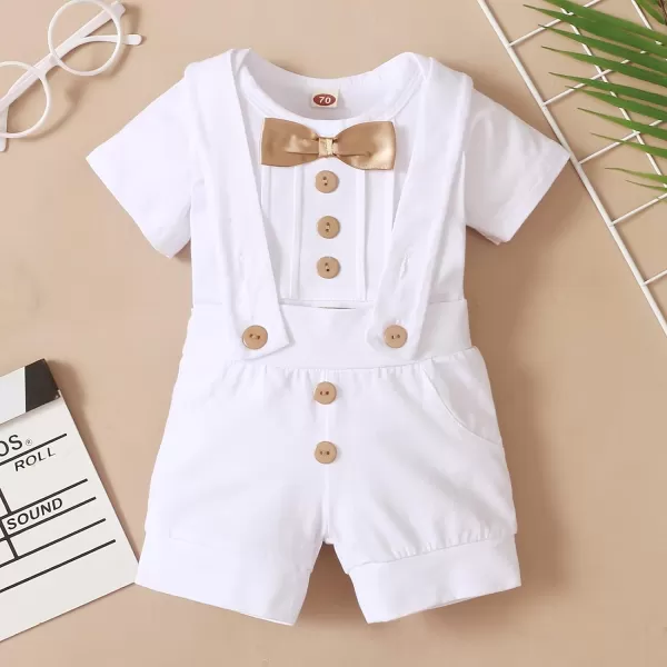 IDOPIP Baby Boy Baptism Christening Outfit Gentleman Bowtie Romper Suspenders Pants First Birthday Wedding Party Tuxedo SuitGold  Short Sleeve