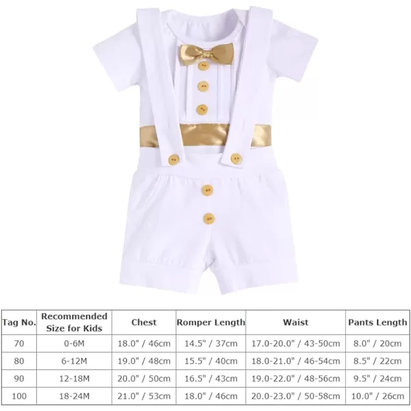 IDOPIP Baby Boy Baptism Christening Outfit Gentleman Bowtie Romper Suspenders Pants First Birthday Wedding Party Tuxedo SuitGold  Short Sleeve