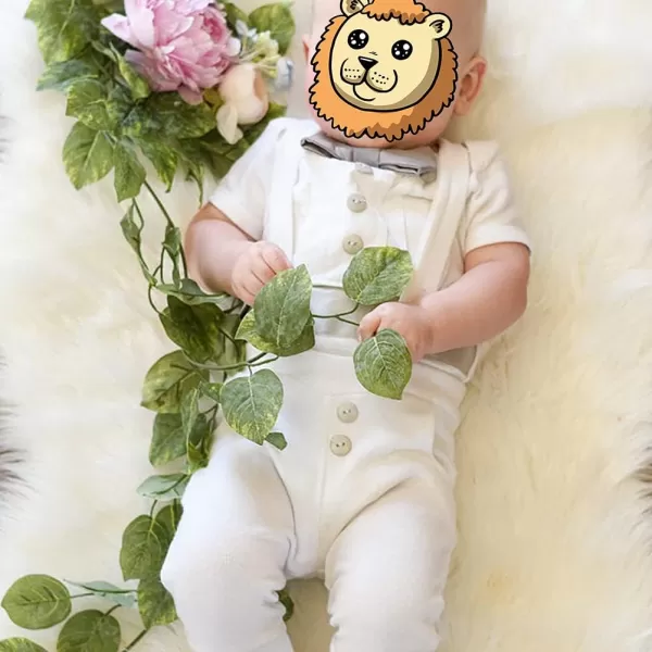 IDOPIP Baby Boy Baptism Christening Outfit Gentleman Bowtie Romper Suspenders Pants First Birthday Wedding Party Tuxedo SuitGray  Long Pants