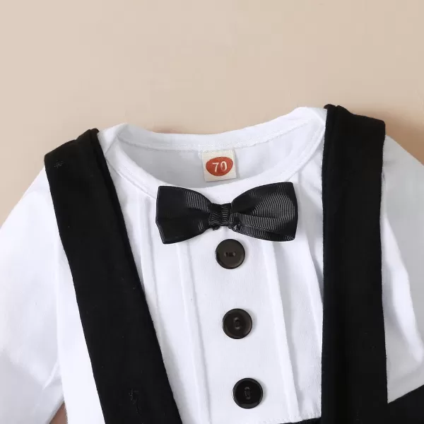 IDOPIP Baby Boy Baptism Christening Outfit Gentleman Bowtie Romper Suspenders Pants First Birthday Wedding Party Tuxedo SuitWhite  Black  Long Sleeve