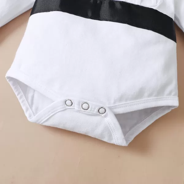 IDOPIP Baby Boy Baptism Christening Outfit Gentleman Bowtie Romper Suspenders Pants First Birthday Wedding Party Tuxedo SuitWhite  Black  Long Sleeve