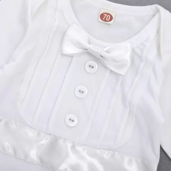 IDOPIP Baby Boy Baptism Christening Outfit Gentleman Bowtie Romper Suspenders Pants First Birthday Wedding Party Tuxedo SuitWhite  Long Sleeve