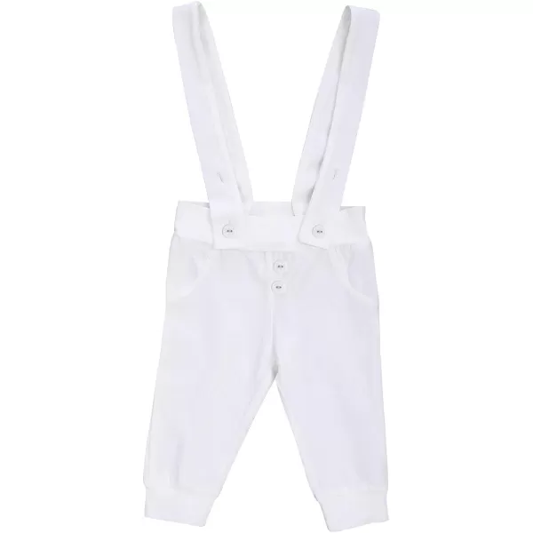 IDOPIP Baby Boy Baptism Christening Outfit Gentleman Bowtie Romper Suspenders Pants First Birthday Wedding Party Tuxedo SuitWhite  Long Sleeve