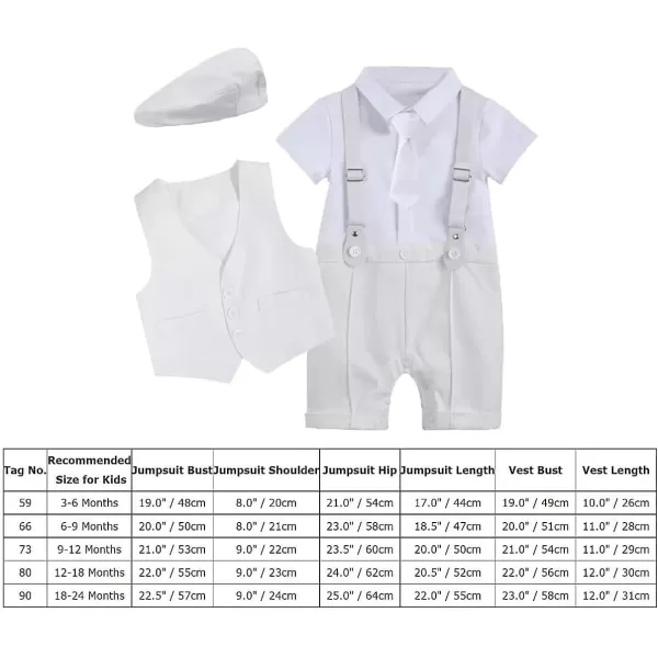 IDOPIP Baby Boy Gentleman Outfit Formal Tuxedo Suit Bowtie Romper Overalls with Vest Hat Birthday Wedding Party ClothesWhite  Short Sleeve Necktie