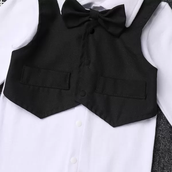 IDOPIP Baby Boy Gentleman White Shirt Waistcoat Bowtie Tuxedo Jumpsuit Overall Romper Birthday Outfit Formal Suit 018MBlack  Long Sleeve