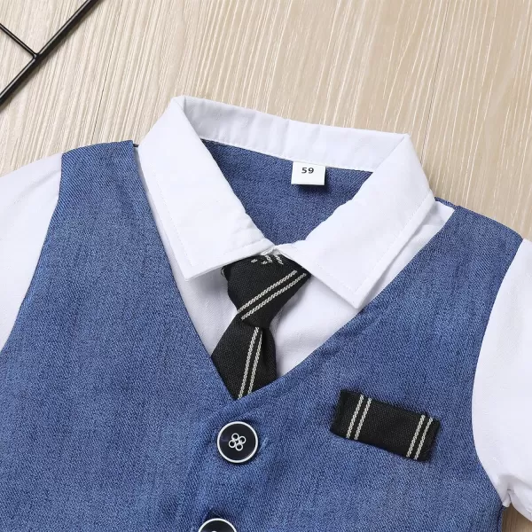 IDOPIP Baby Boy Gentleman White Shirt Waistcoat Bowtie Tuxedo Jumpsuit Overall Romper Birthday Outfit Formal Suit 018MDark Blue  Necktie